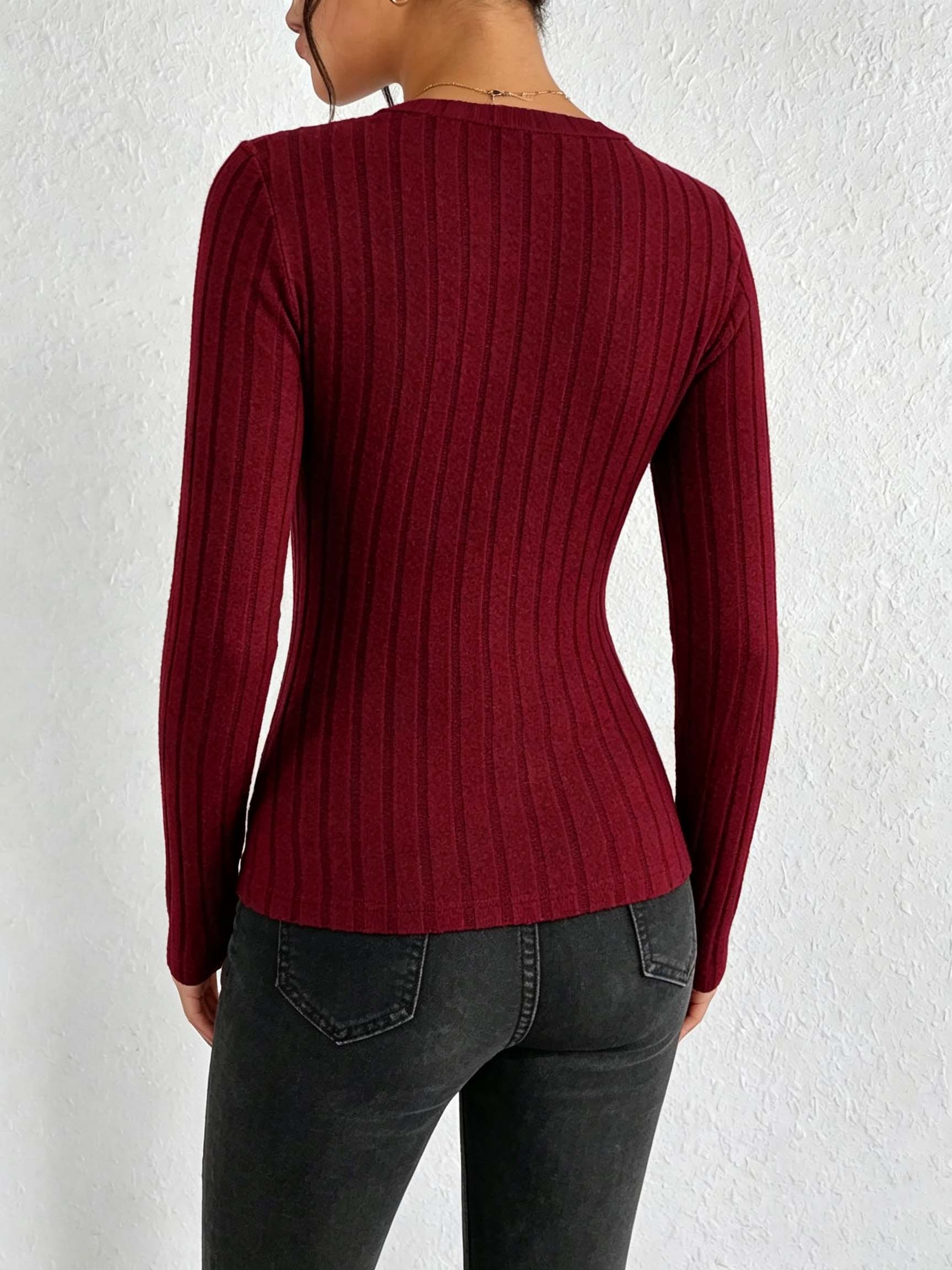 Women Solid V‑Neck Ribbed Knit - Winter Clothing For Women review and price