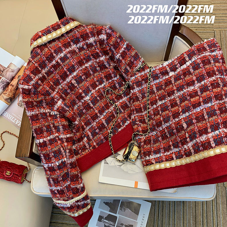 Women Elegant Tweed Red Suit J - Winter Clothing Matching review and price