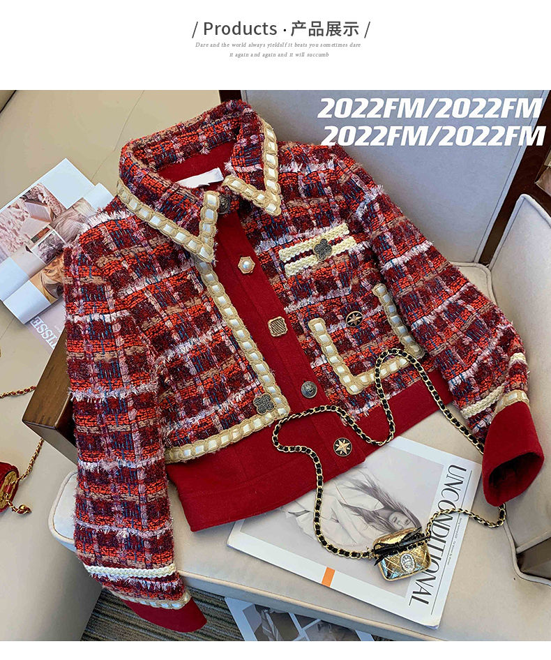 Women Elegant Tweed Red Suit J - Winter Clothing Matching review and price